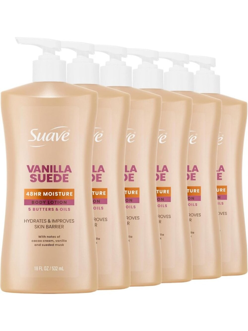 Vanilla Suede Body Lotion - 48-Hour Moisture, Hydrating, 18 fl oz, 6-Pack